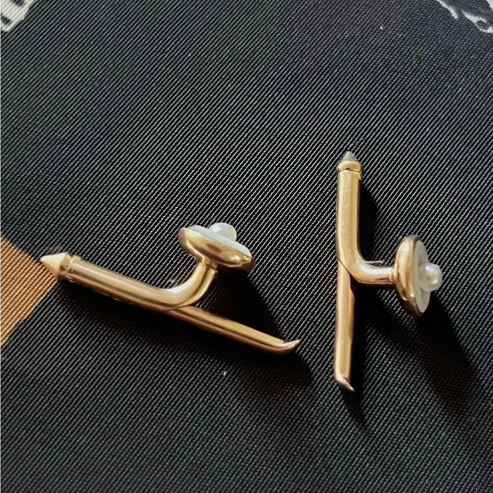 Art Deco 10K Yellow Gold Mother of Pearl & Pearl Tuxedo Shirt Studs